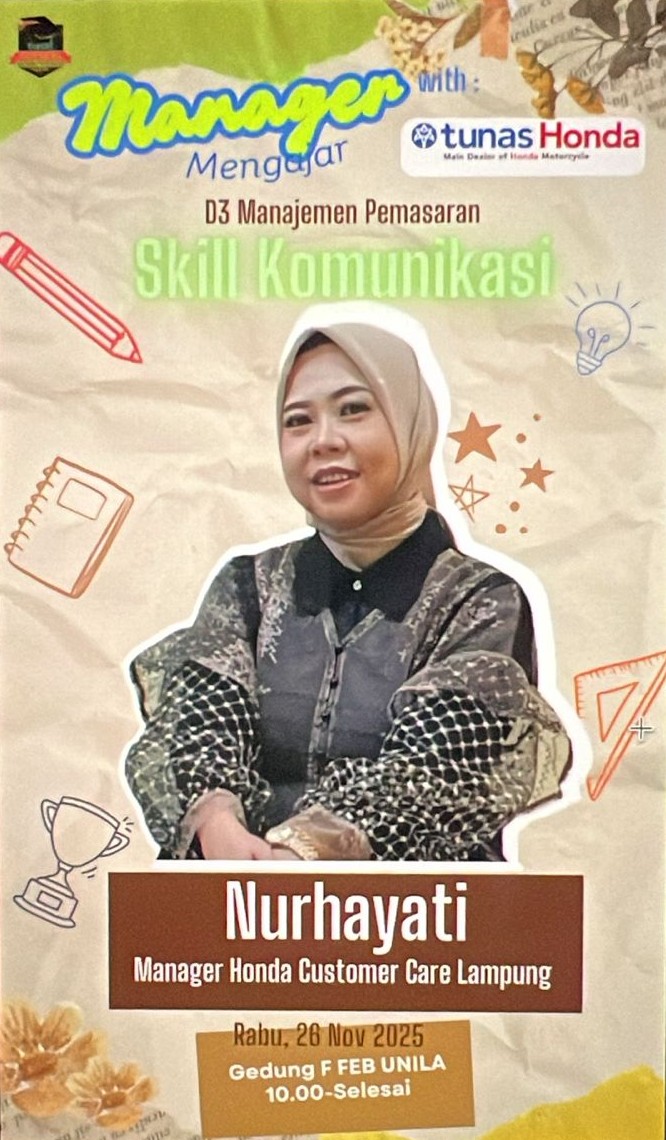 Manager Mengajar FEB Unila Hadirkan Praktisi Honda, Bekali Mahasiswa Skill Komunikasi Dunia Kerja
